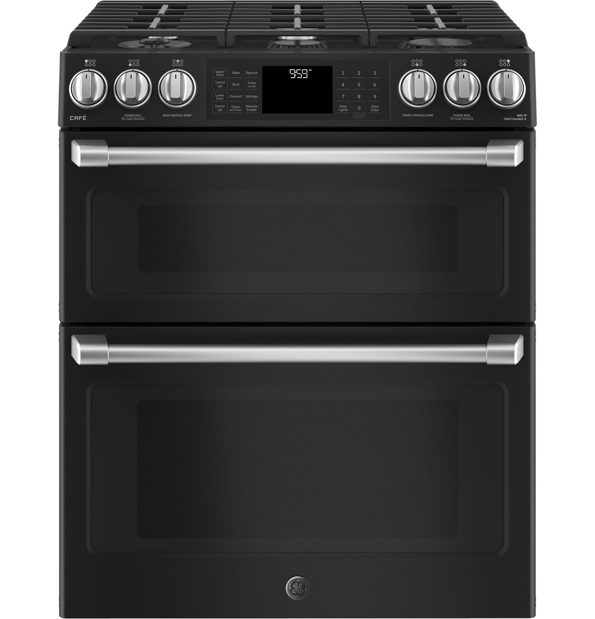 GE Café Series 30" Slide-In Front Control Gas Double Oven with Convection Range