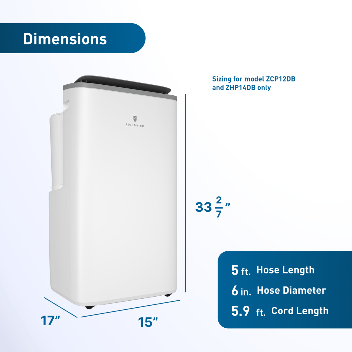 Friedrich ZoneAire Premier 14,000 BTU Dual-Hose Smart Portable Air Conditioner with Heat Pump
