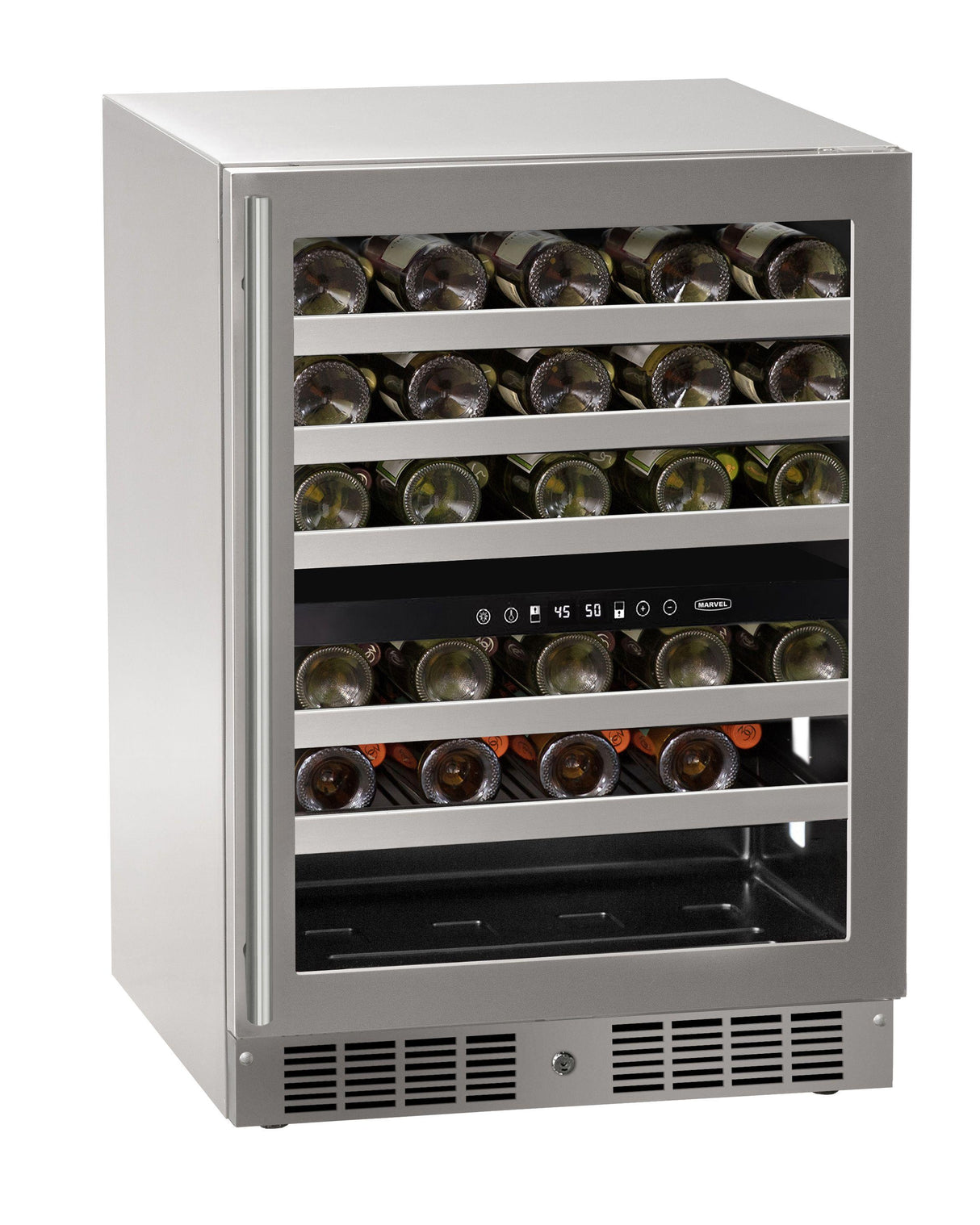 24 inch Dual-Zone Wine Refrigerator with Door Style - Stainless Steel Frame Glass