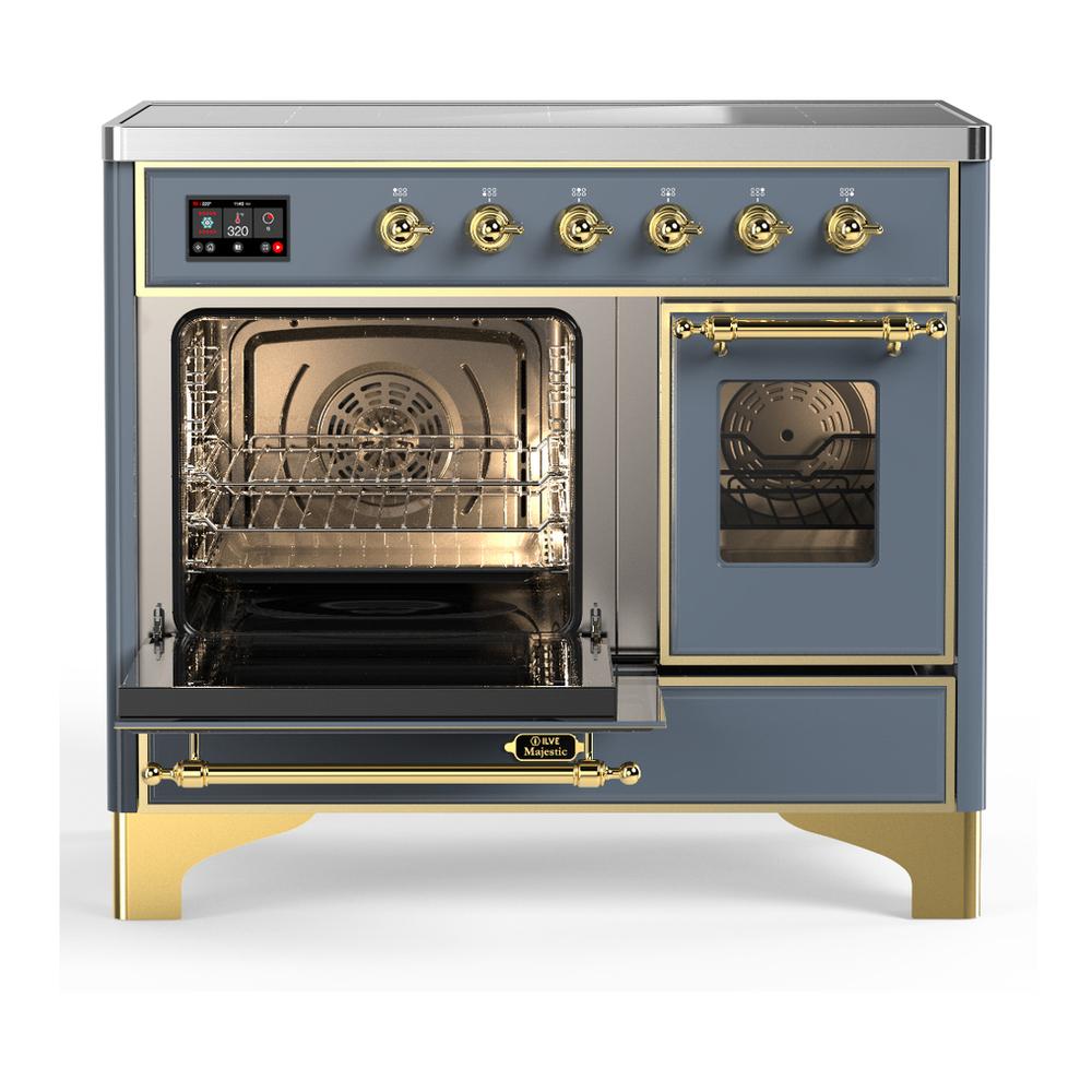 ILVE UMDIB40NR3BGG Majestic III 40 inch Induction Range with 6 Elements, 3.82 cu. ft. Total Oven Capacity (Triple Glass Door, Blue Grey, Brass)