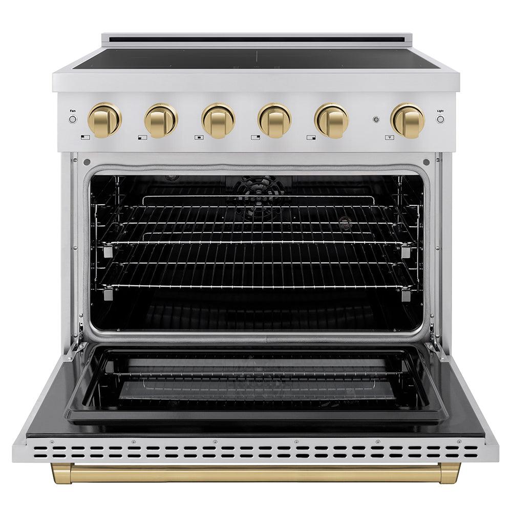 ZLINE Autograph Edition 36 in. 5.2 cu. ft. Paramount Induction Range with 5 Element Cooktop and Electric Convection Oven in Stainless Steel with Champagne Bronze Accents (SINRZ-36-CB)
