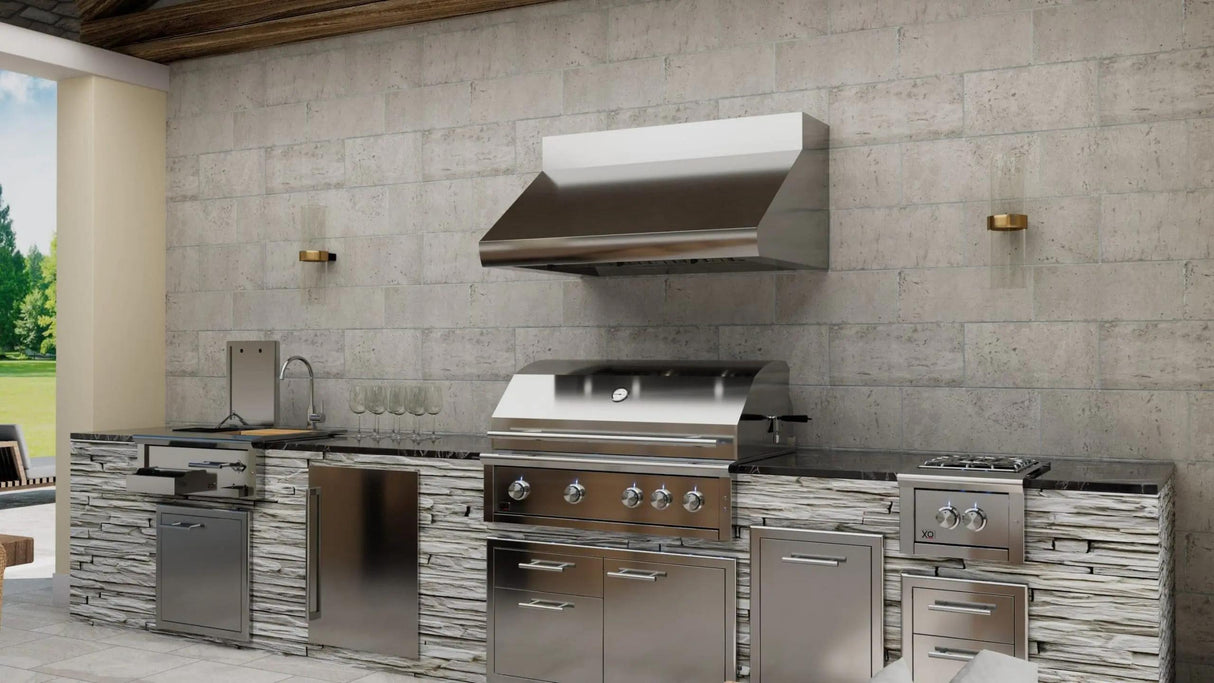 Outdoor hood, 42"W, 33"D, 18"T, 1200CFM, LEDs, pro baffle filters