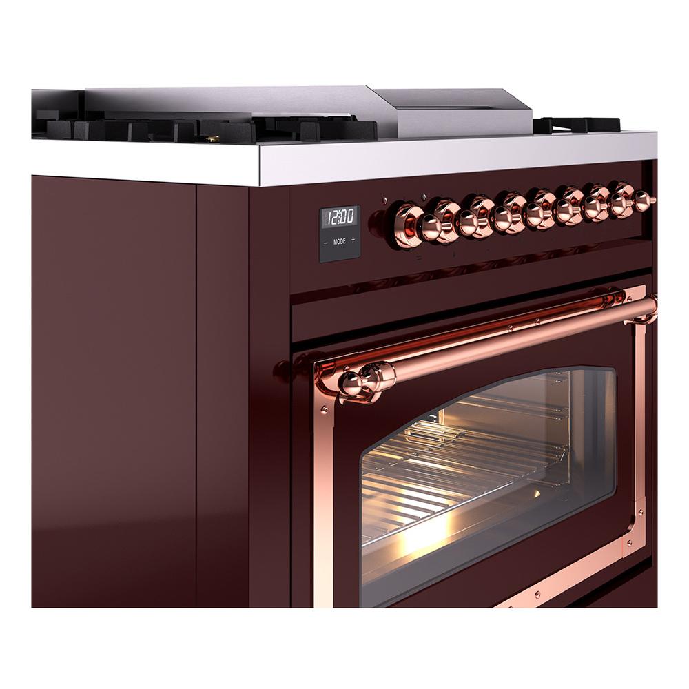 ILVE UN36FNMPBUPLP Nostalgie II Noblesse 36 inch Dual Fuel Range (Liquid Propane, Triple Glass Door, Burgundy, Copper)