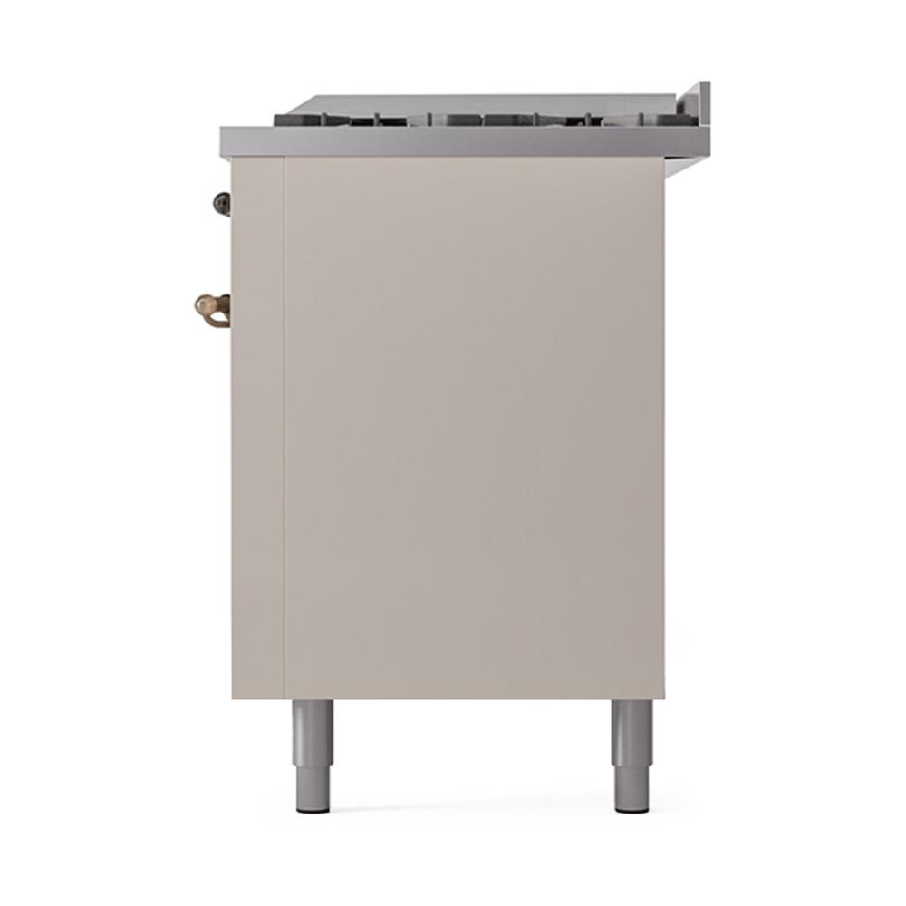 ILVE UN60FQNMPAWBLP Nostalgie II Noblesse 60 inch Dual Fuel Range (9 Sealed Burners + Griddle, Liquid Propane, Solid Door, Antique White, Burnished)