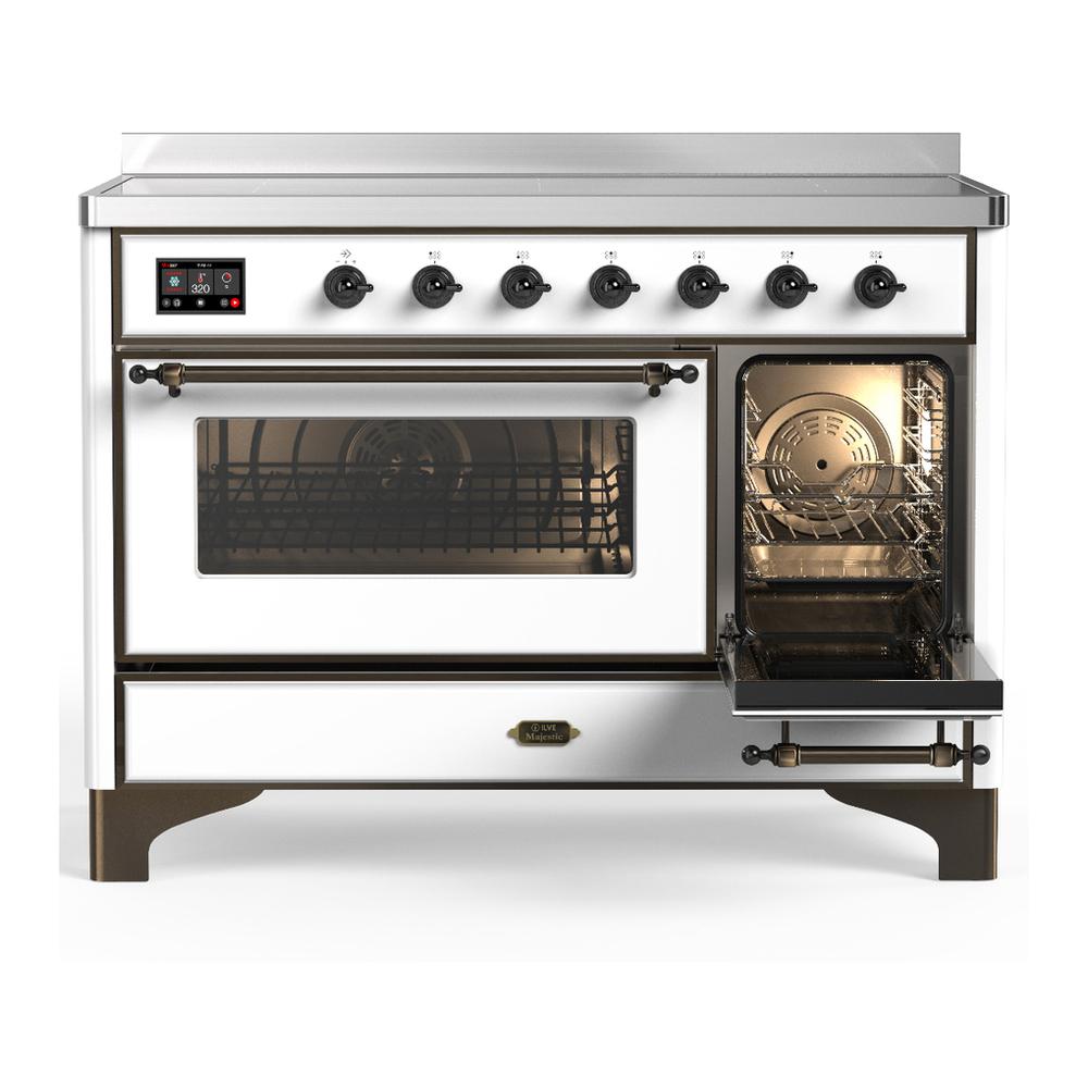 ILVE UMIB48NR3WHB Majestic III 48 inch Induction Range with 6 Elements, 5.02 cu. ft. Total Oven Capacity (Triple Glass Door, White, Burnished)