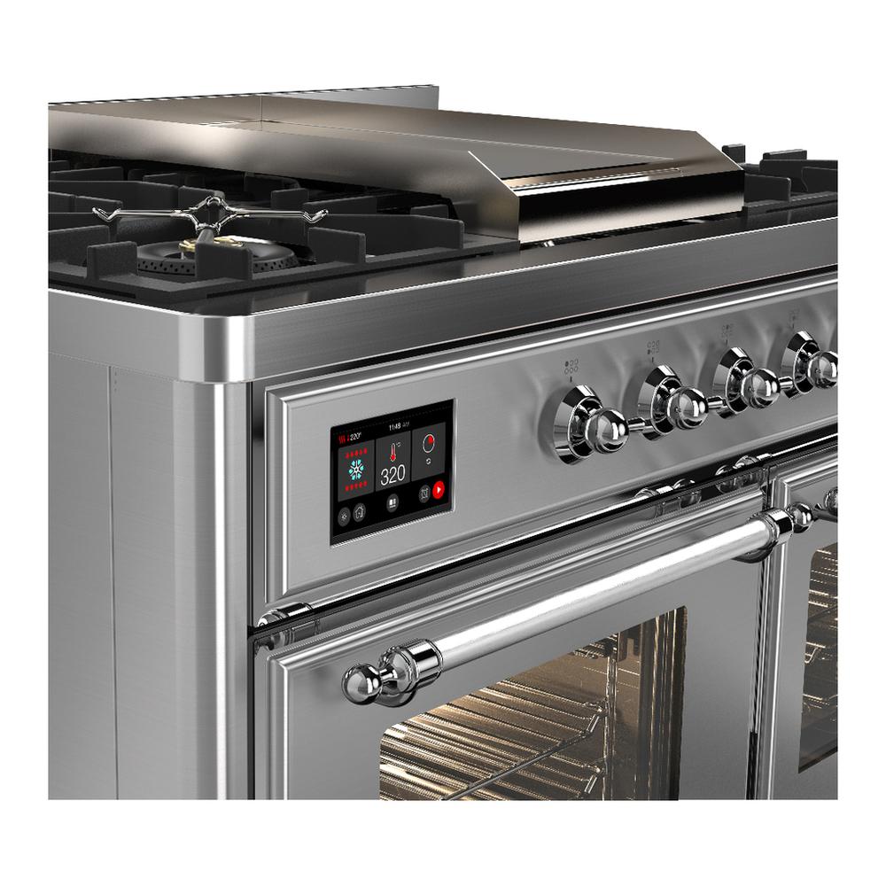 ILVE UMD40FNR3SSCLP Majestic III 40 inch Dual Fuel Range with 6 Burners and Griddle, Dual Function Burner up to 25,000 BTU (Liquid Propane, Triple Glass Door, Stainless Steel, Chrome)