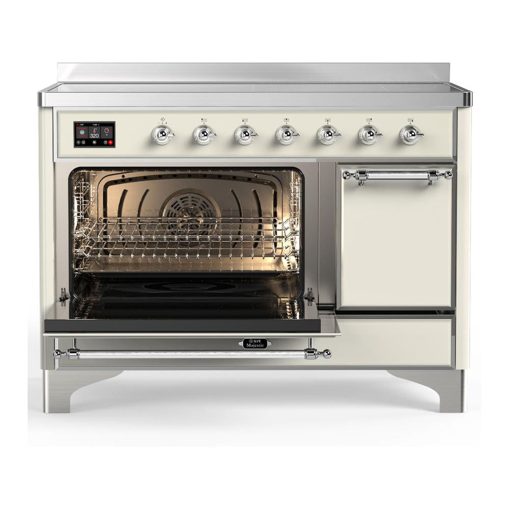 ILVE UMIB48QNR3AWC Majestic III 48 inch Induction Range with 6 Elements, 5.02 cu. ft. Total Oven Capacity (Solid Door, Antique White, Chrome)