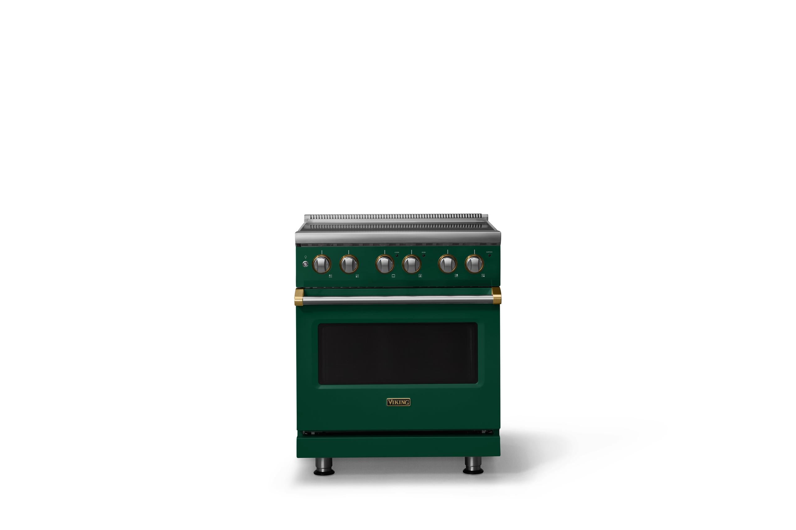 30"W. Electric Range (Finish: Ivy, Trim: Brushed Brass)