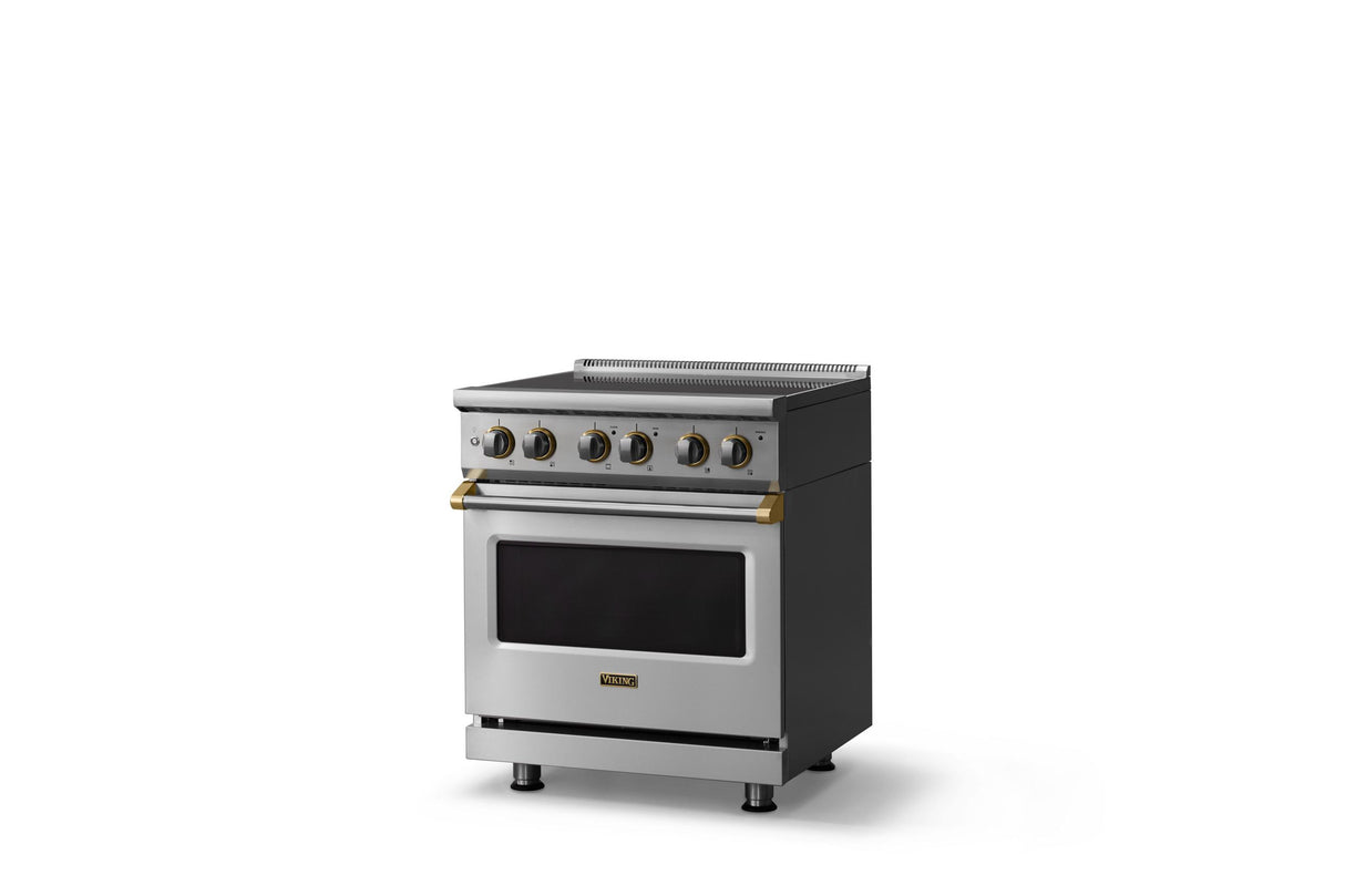 30"W. Electric Range (Finish: Stainless Steel, Trim: Brushed Brass)