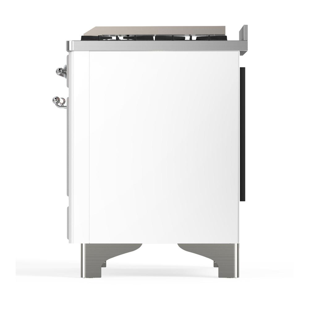 ILVE UM48FQNR3WHC Majestic III 48 inch Dual Fuel Range with 8 Burners and Griddle, Dual Function Burner up to 25,000 BTU (Natural Gas, Solid Door, White, Chrome)