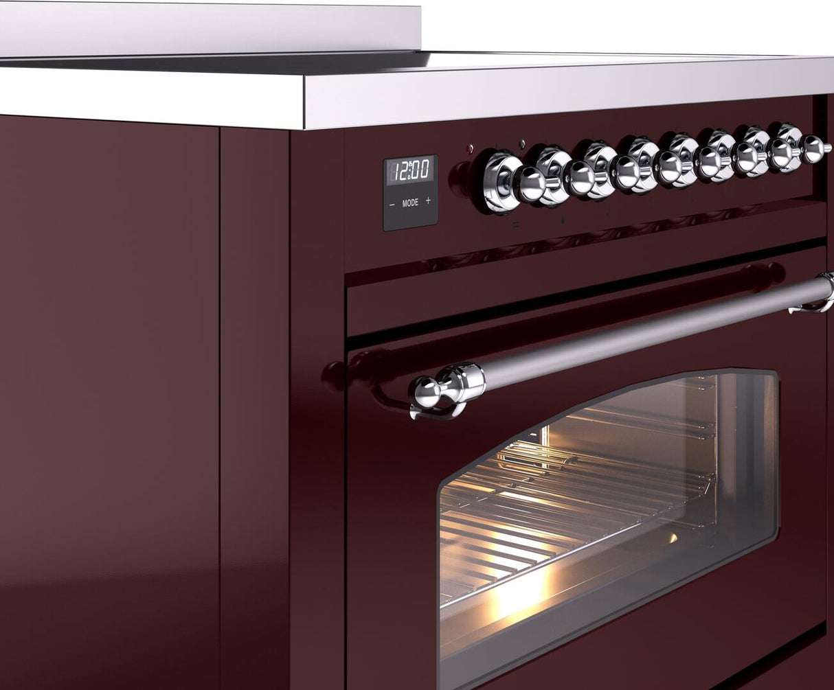Nostalgie II 36 Inch Electric Freestanding Range in Burgundy with Chrome Trim