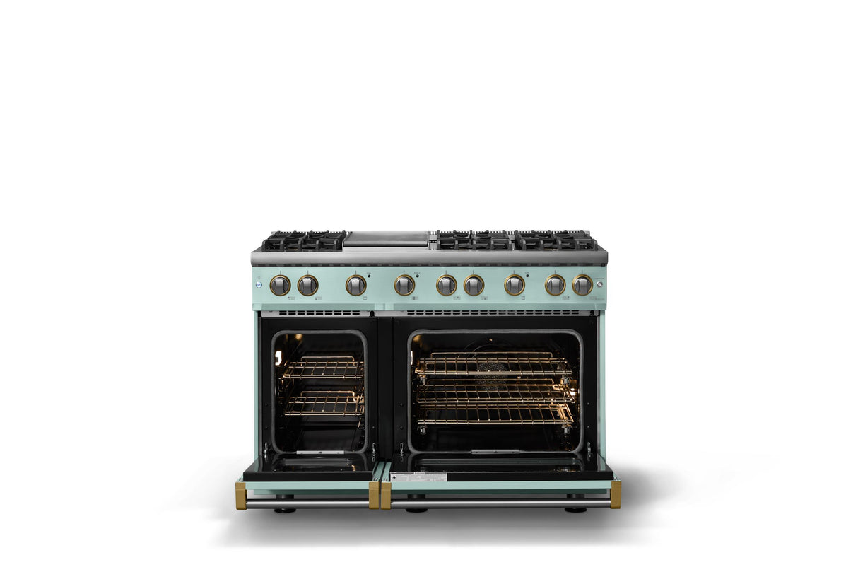 48"W. Sealed Burner Gas Range (Burner: 6g, Finish: Splash, Trim: Polished Chrome, Fuel: Propane)