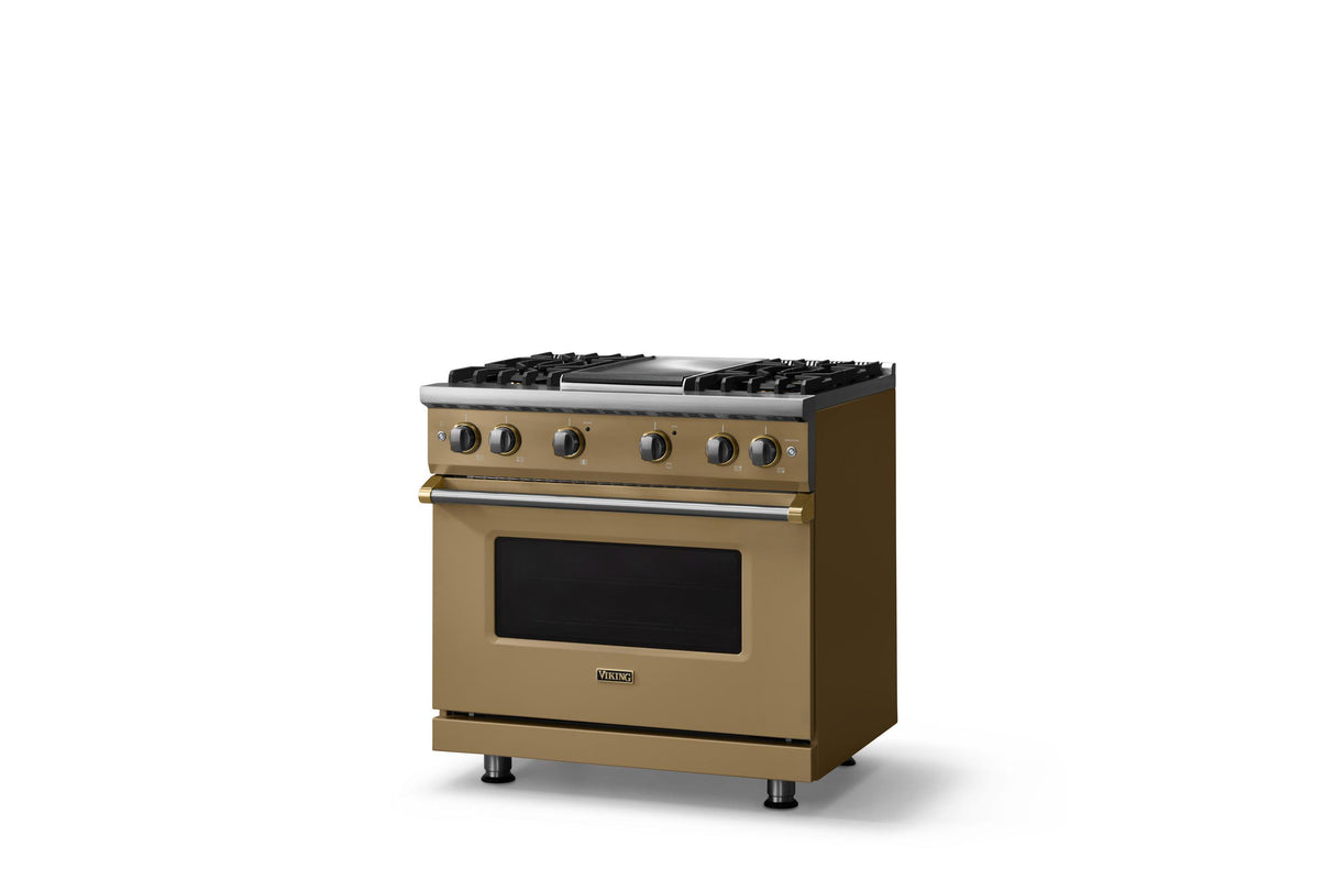 36"W. Sealed Burner Gas Range (Burner: 4g, Finish: Golden Hour, Trim: Brushed Brass, Fuel: Natural Gas)