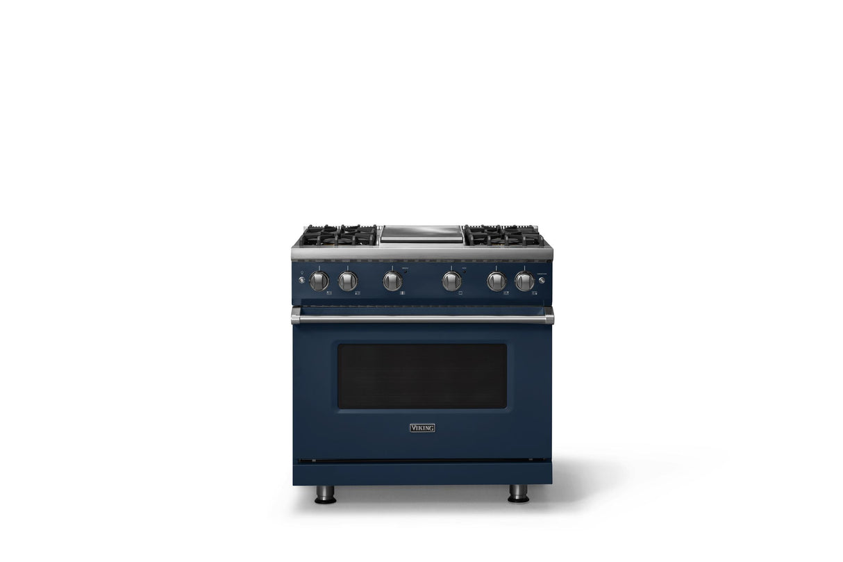 36"W. Sealed Burner Gas Range (Burner: 4g, Finish: Slate Blue, Trim: Polished Chrome, Fuel: Propane)