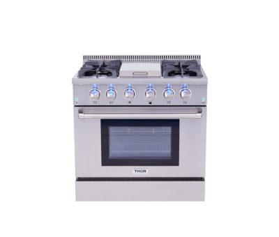 36 Inch Professional Gas Range With Griddle In Stainless Steel