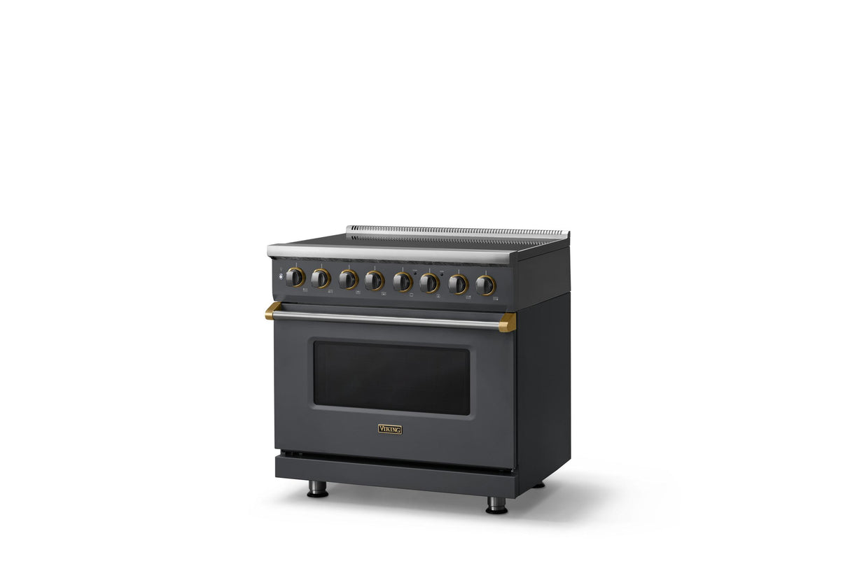 36"W. Induction Range (Finish: Cast Black, Trim: Brushed Brass)