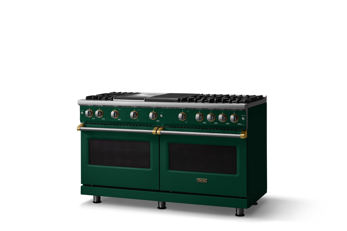 60"W. Sealed Burner Gas Range (Finish: Ivy, Trim: Polished Chrome, Fuel: Propane)