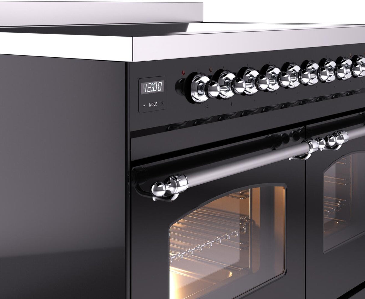 Nostalgie II 40 Inch Electric Freestanding Range in Glossy Black with Chrome Trim