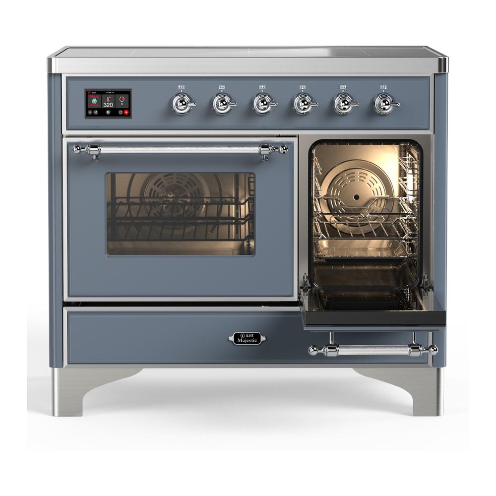 ILVE UMDIB40NR3BGC Majestic III 40 inch Induction Range with 6 Elements, 3.82 cu. ft. Total Oven Capacity (Triple Glass Door, Blue Grey, Chrome)