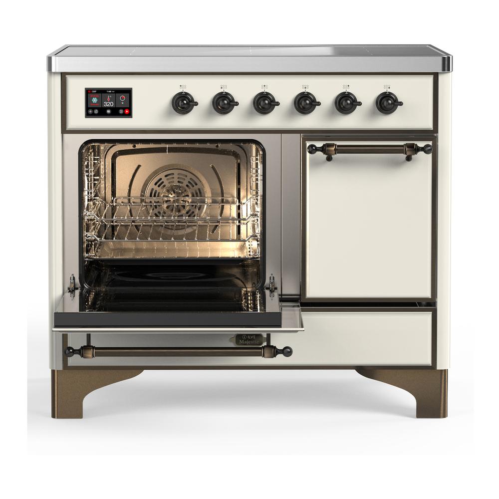 ILVE UMDIB40QNR3AWB Majestic III 40 inch Induction Range with 6 Elements, 3.82 cu. ft. Total Oven Capacity (Solid Door, Antique White, Burnished)