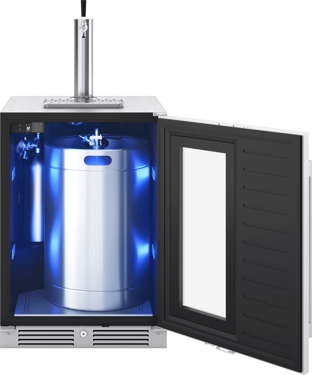 Presrv Kegerator & Beverage Cooler, 24in Under Cabinet, SS+Glass, Reverse Door, 1 Zone