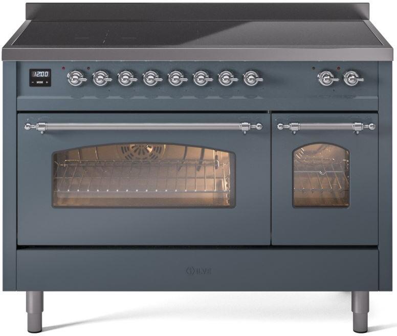 Nostalgie II 48 Inch Electric Freestanding Range in Blue Grey with Chrome Trim