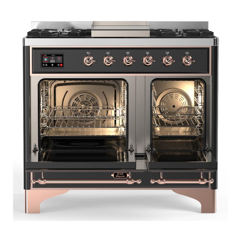 ILVE UMD40FQNR3MGPLP Majestic III 40 inch Dual Fuel Range with 6 Burners and Griddle, Dual Function Burner up to 25,000 BTU (Liquid Propane, Solid Door, Graphite Matte, Copper)
