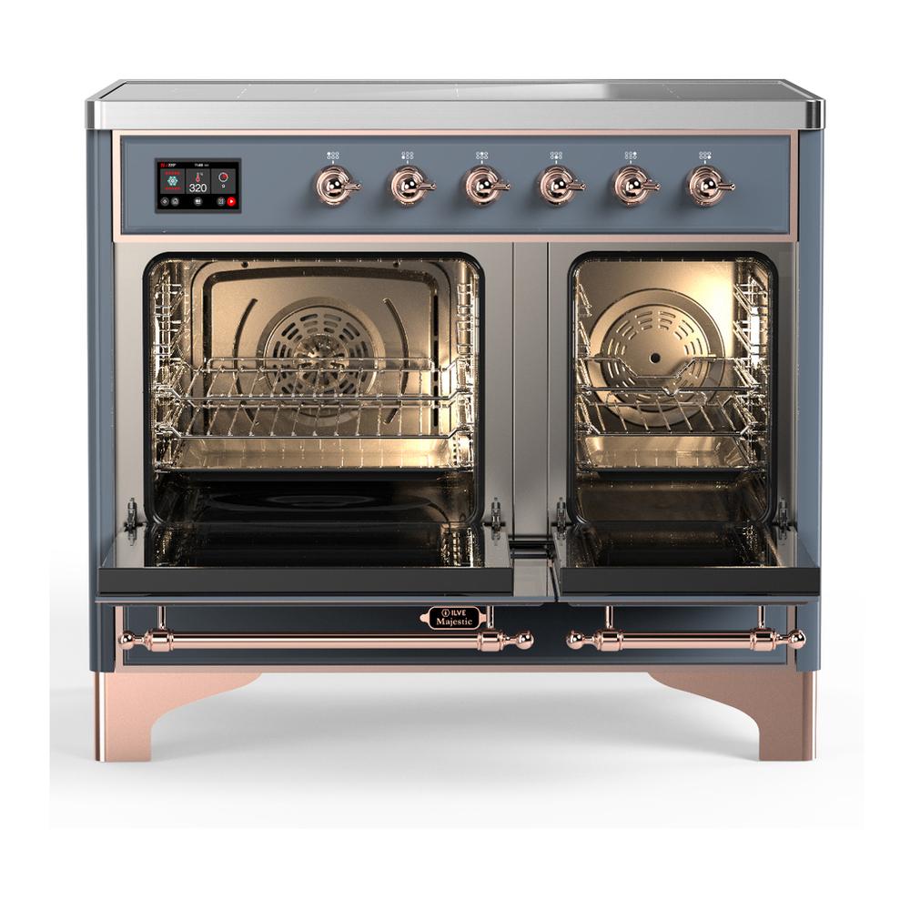ILVE UMDIB40QNR3BGP Majestic III 40 inch Induction Range with 6 Elements, 3.82 cu. ft. Total Oven Capacity (Solid Door, Blue Grey, Copper)