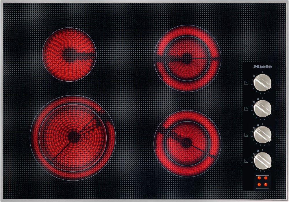 KM 5624 240V Stainless steel - 30-inch electric cooktop, operated with its own controls with a width of 30 5/8 (775) in (mm) 30 5/8 (775) in (mm) for ultra-convenient cooking.