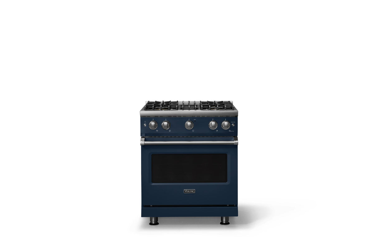 30"W. Sealed Burner Gas Range (Finish: Slate Blue, Trim: Polished Chrome, Fuel: Natural Gas)