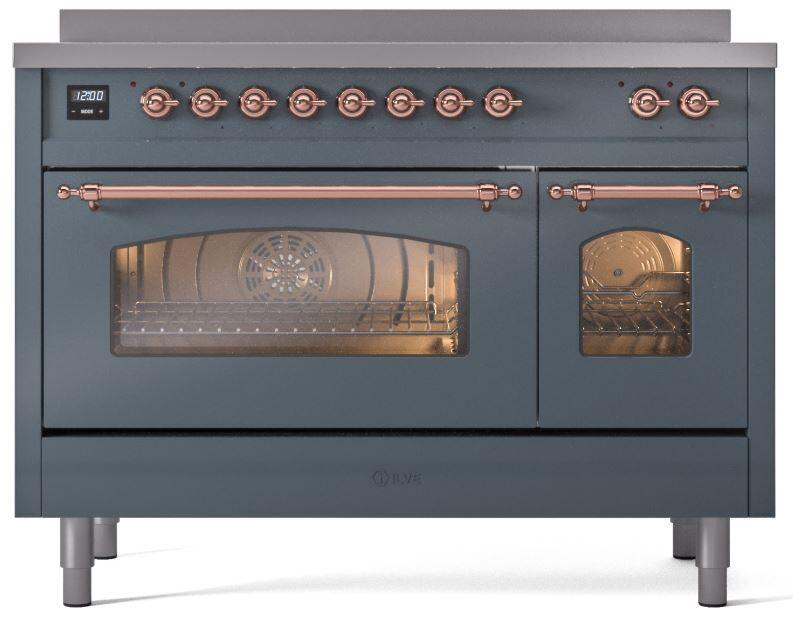 Nostalgie II 48 Inch Electric Freestanding Range in Blue Grey with Copper Trim