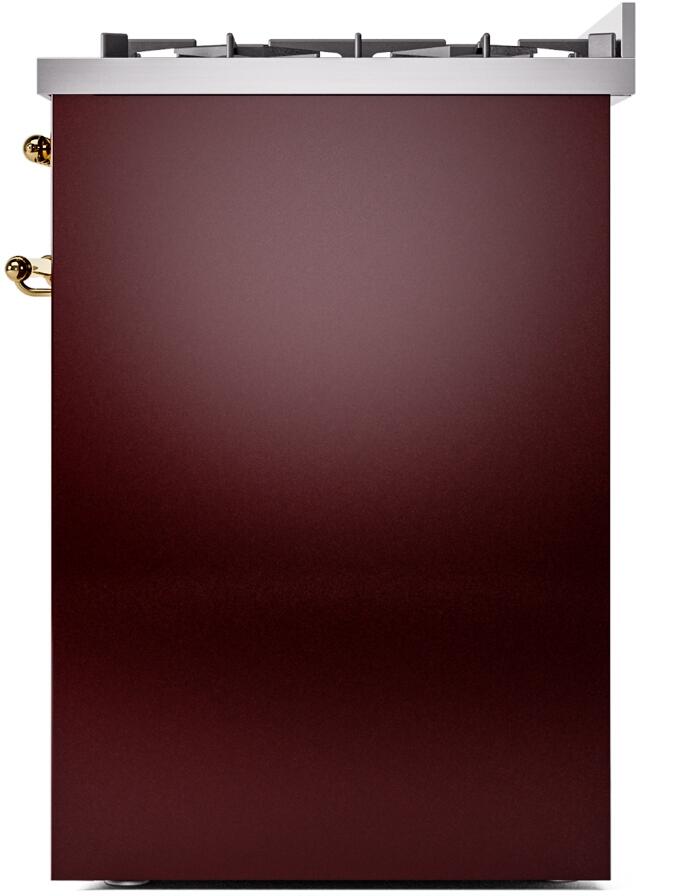 Nostalgie II 30 Inch Dual Fuel Natural Gas Freestanding Range in Burgundy with Brass Trim
