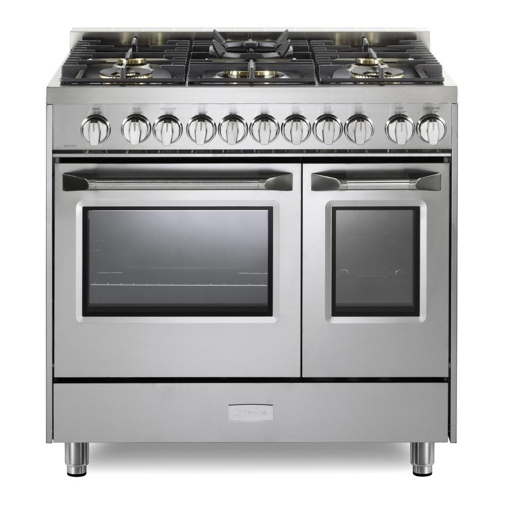 Verona VUFSGG365DSS 36 inch Ultima Collection Double Oven Gas Range with 5 Brass Burners, 4.1 cu. ft. Oven Total Capacity
