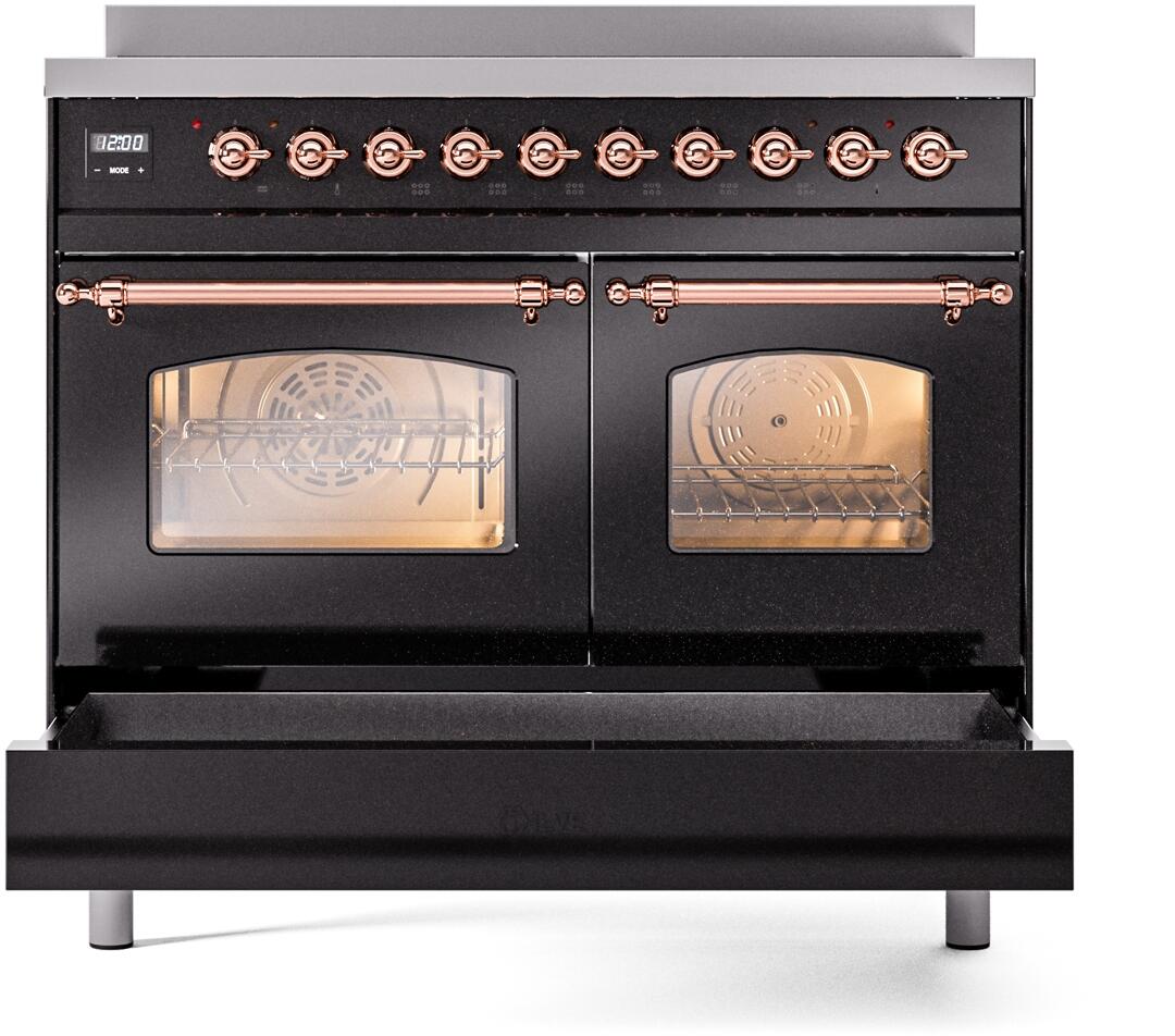 Nostalgie II 40 Inch Electric Freestanding Range in Glossy Black with Copper Trim