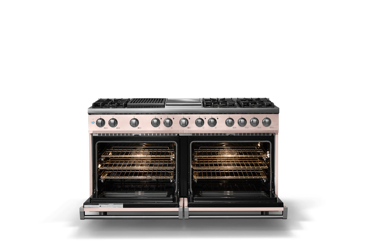 60"W.Dual Fuel Range (Finish: Blush, Trim: Polished Chrome, Fuel: Natural Gas)