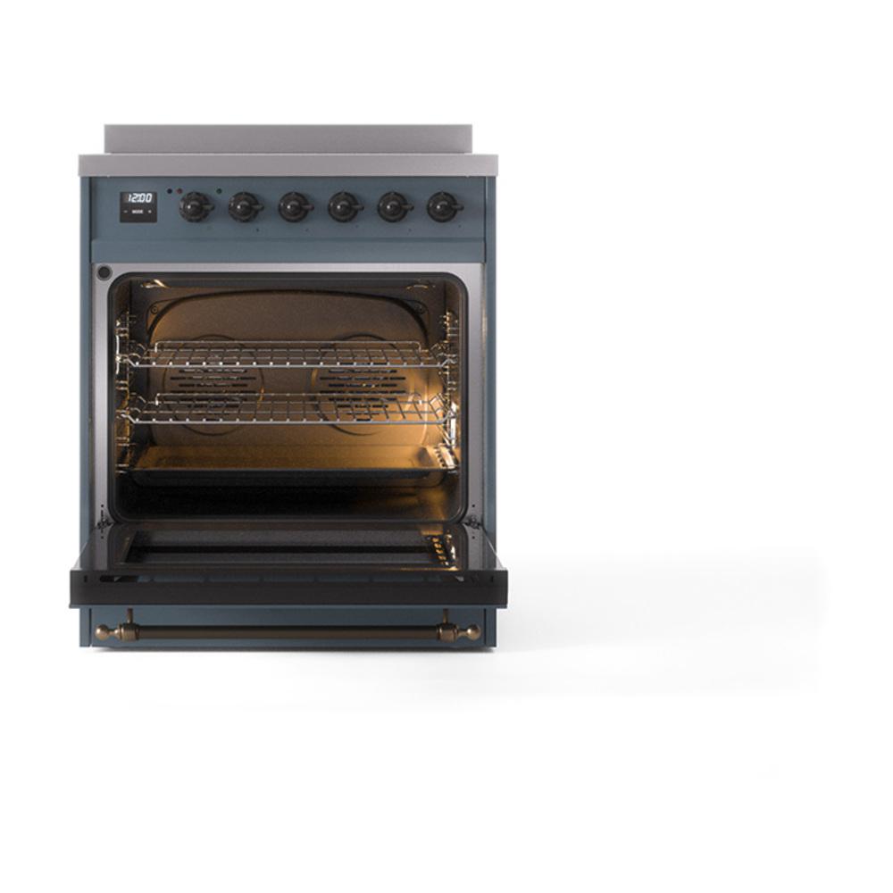 ILVE UNI304NMPBGB Nostalgie II Noblesse 30 inch Induction Range (Triple Glass Door, Blue Grey, Burnished)