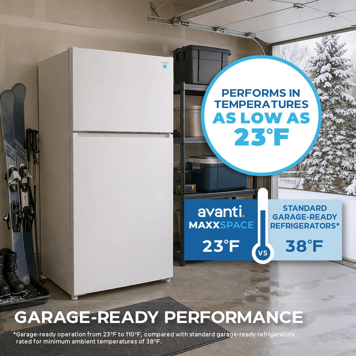 Avanti MaxxSpace Insulation™ Technology Garage-Ready Frost-Free Ice Maker-Ready Refrigerator, 24 cu. ft., ENERGY STAR, White (AVFF24DLJM0W)