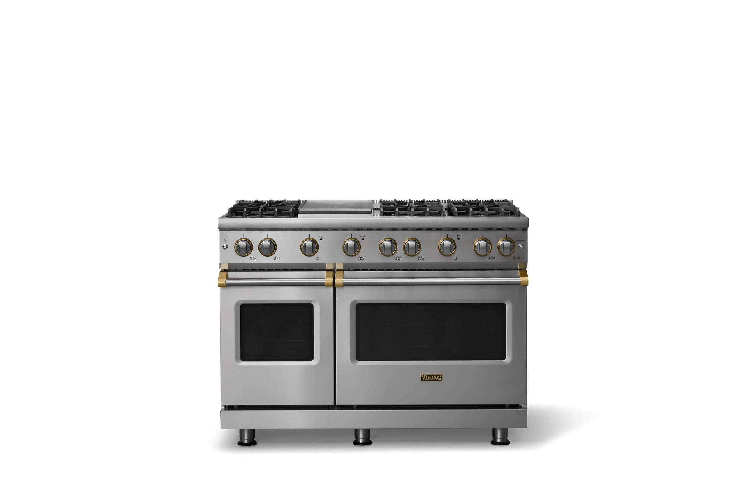 48"W. Sealed Burner Gas Range (Burner: 6g, Finish: Stainless Steel, Trim: Brushed Brass, Fuel: Propane)