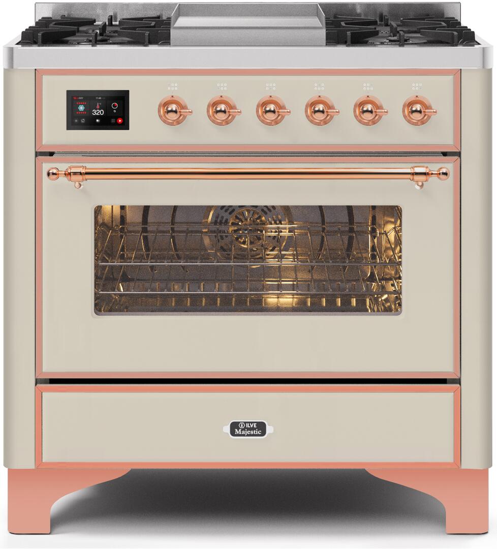 Majestic II 36 Inch Dual Fuel Liquid Propane Freestanding Range in Antique White with Copper Trim