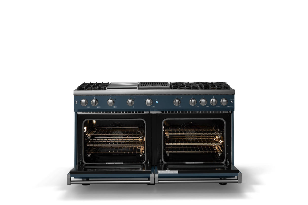 60"W. Sealed Burner Gas Range (Finish: Squall, Trim: Polished Chrome, Fuel: Natural Gas)