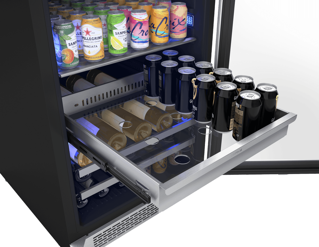 Presrv Beverage Cooler, 24in Full Size, SS+Glass, Reversible Door, 1 Zone