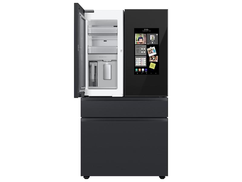 Bespoke 4-Door French Door Refrigerator (29 cu. ft.) - with Top Left and Family Hub™ Panel in Charcoal Glass - and Matte Black Steel Middle and Bottom Door Panels