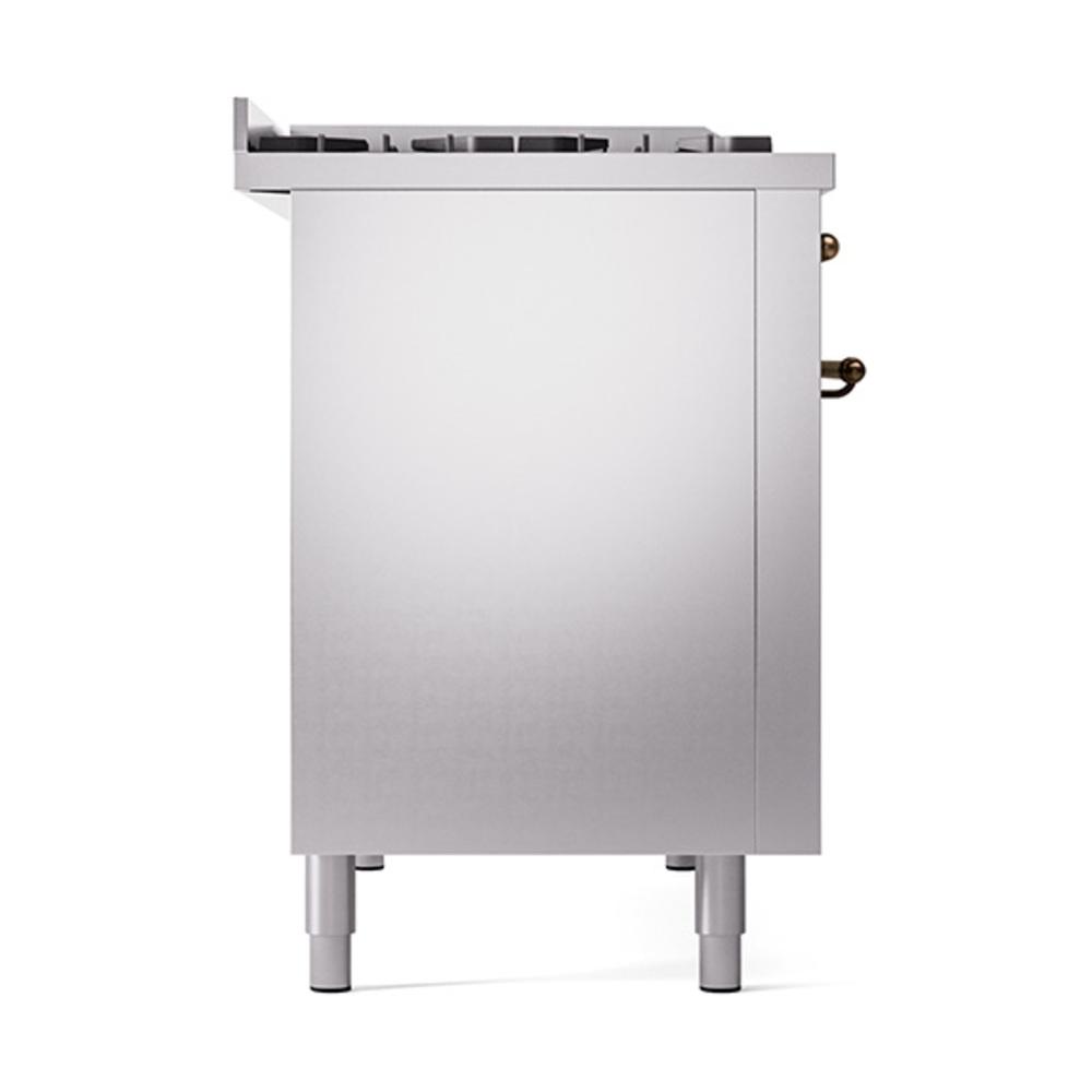 ILVE UN48FQNMPSSBLP Nostalgie II Noblesse 48 inch Dual Fuel Range (8 Sealed Burners + Griddle, Liquid Propane, Solid Door, Stainless Steel, Burnished)