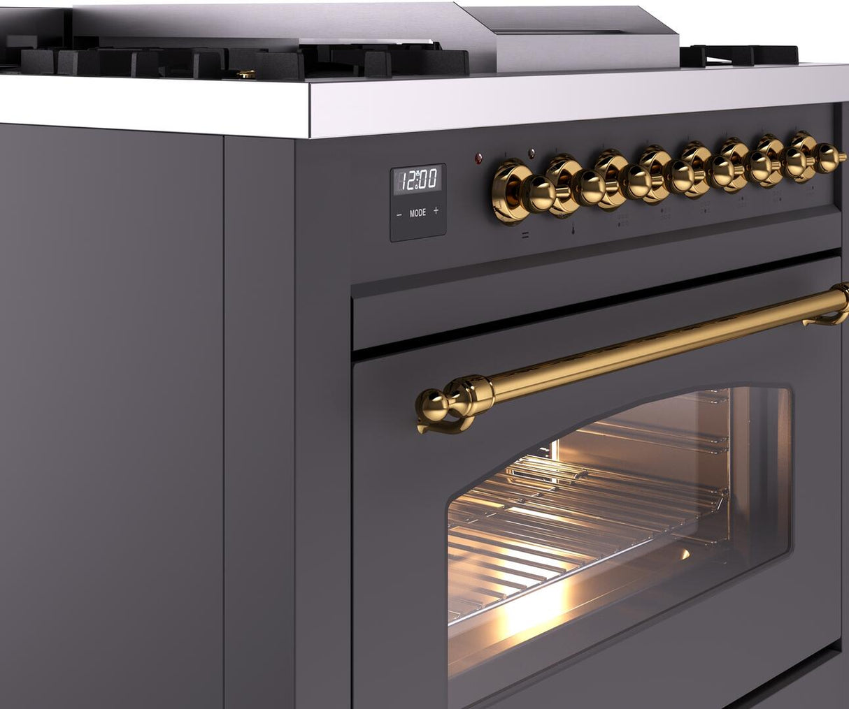 Nostalgie II 36 Inch Dual Fuel Liquid Propane Freestanding Range in Matte Graphite with Brass Trim