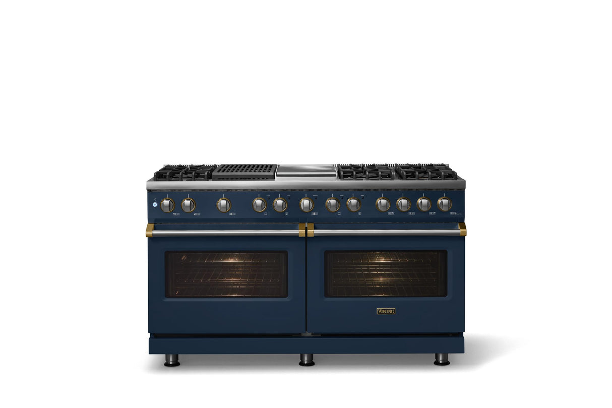 60"W.Dual Fuel Range (Finish: Slate Blue, Trim: Polished Chrome, Fuel: Propane)