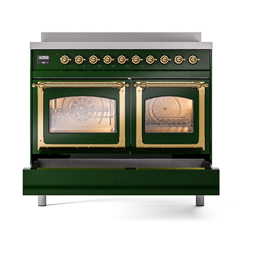 ILVE UNDI406NMPEGG Nostalgie II Noblesse 40 inch Induction Range (Triple Glass Door, Emerald Green, Brass)