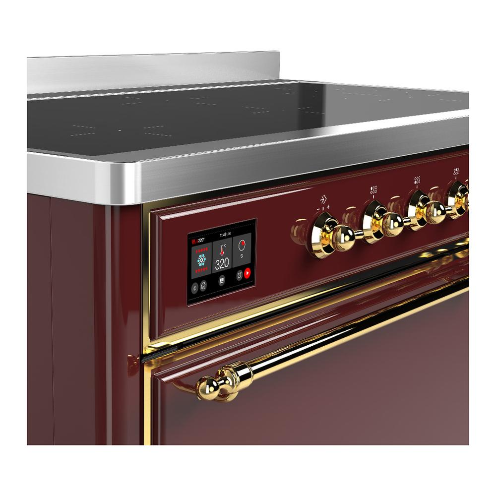 ILVE UMIB48QNR3BUG Majestic III 48 inch Induction Range with 6 Elements, 5.02 cu. ft. Total Oven Capacity (Solid Door, Burgundy, Brass)
