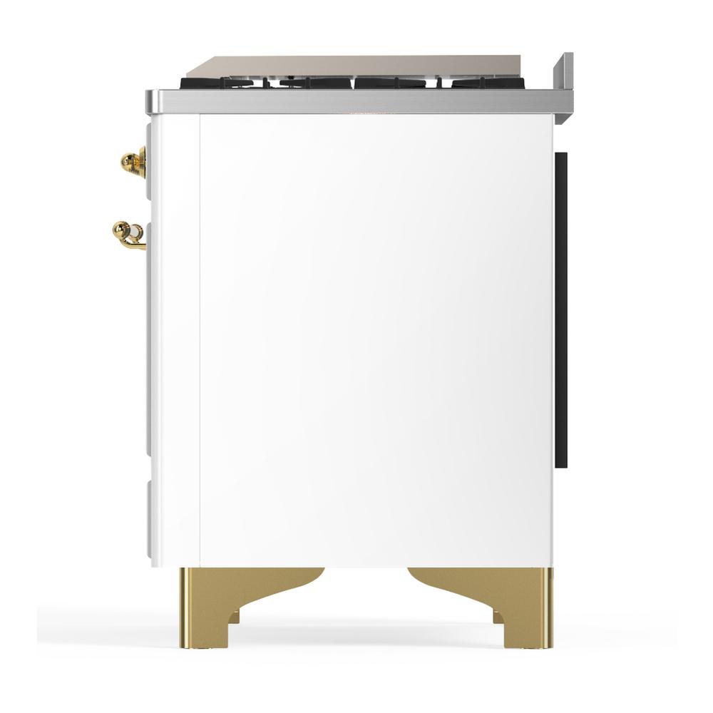 ILVE UMD40FNR3WHGLP Majestic III 40 inch Dual Fuel Range with 6 Burners and Griddle, Dual Function Burner up to 25,000 BTU (Liquid Propane, Triple Glass Door, White, Brass)