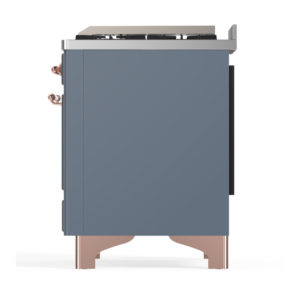 ILVE UM60FSNR3BGPLP Majestic III 60 inch Dual Fuel Range with 7 Burners, Griddle and French Top, Dual Function Burner with up to 25,000 BTU (Liquid Propane, Triple Glass Door, Blue Grey, Copper)