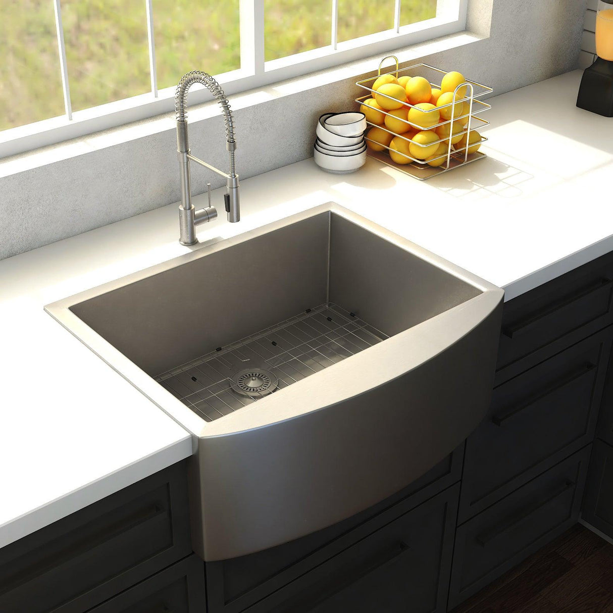 ZLINE 30 in. Zermatt Farmhouse Apron Mount Single Bowl Stainless Steel Kitchen Sink with Bottom Grid (SAS-30)